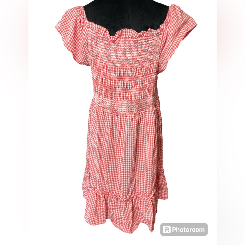 NWT Terra & Sky Tiered Smocked Top Gingham Checkered Red & White Midi Dress - Picture 4 of 10